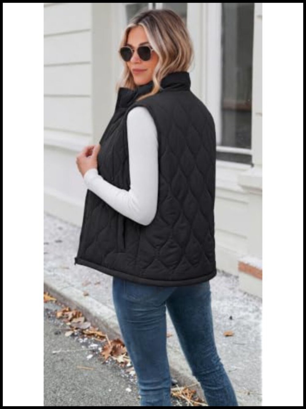 Quilted Puffer Vest Sleeveless Zip Up Stand Collar Lightweight Outerwear - Picture 4 of 4